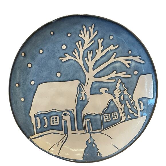 Eli + Ana Christmas Blue Nite Winter Snowy Cabin Salad Plates 8in Set of 4 NEW - Picture 4 of 11